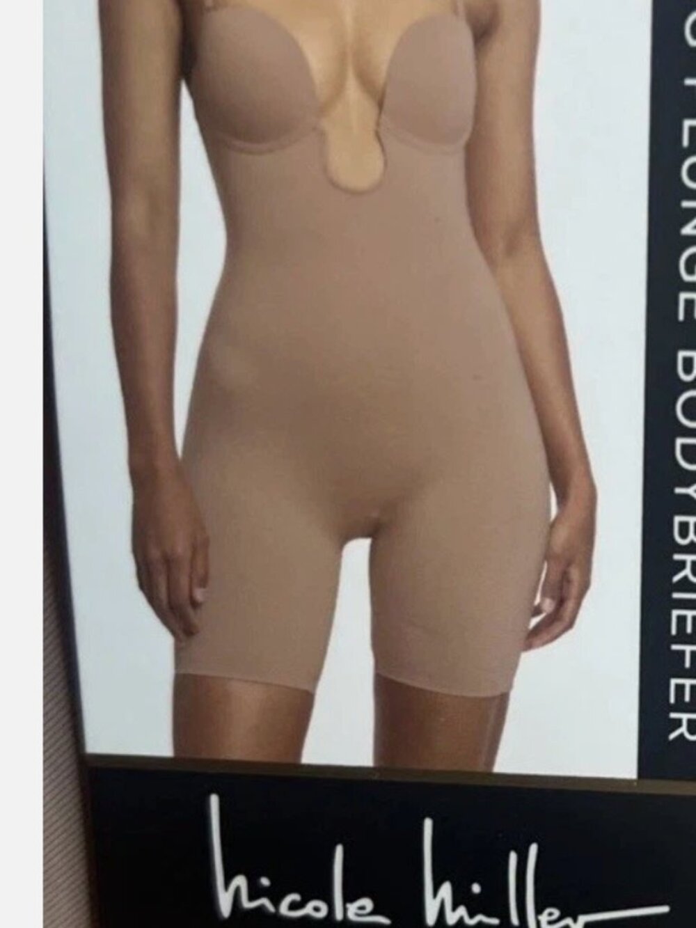 NICOLE MILLER Shaping Plunge Bodybriefer Size Large Dark Beige Scuba Fabric